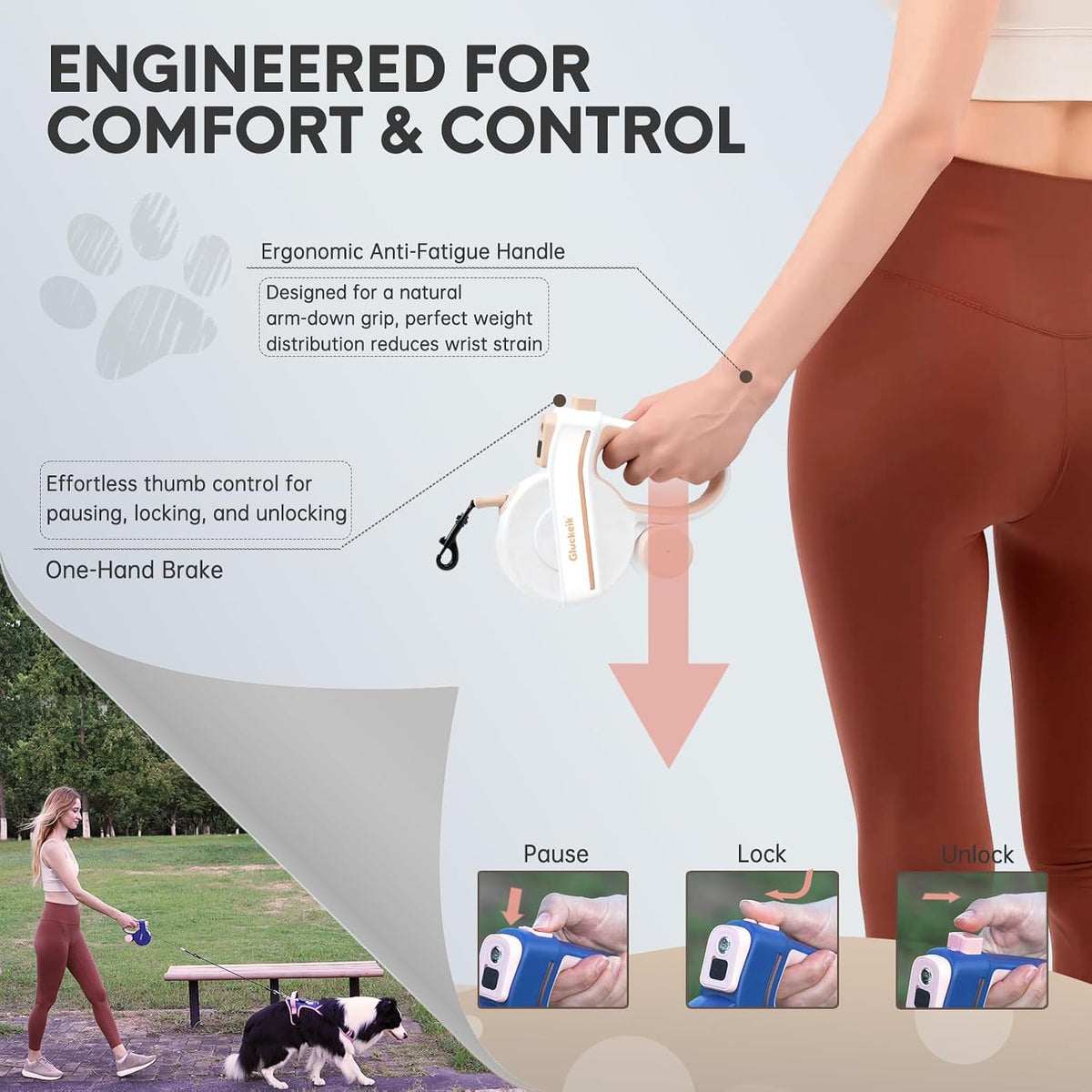 Laisse Rétractable pour Chien avec LED et Distributeur de Sacs